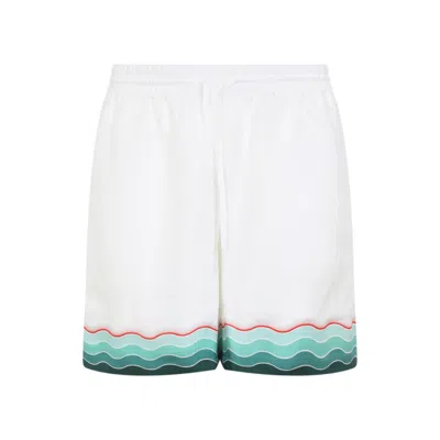 Casablanca Silk Twill Drawstring Shorts With Graphic Print In White