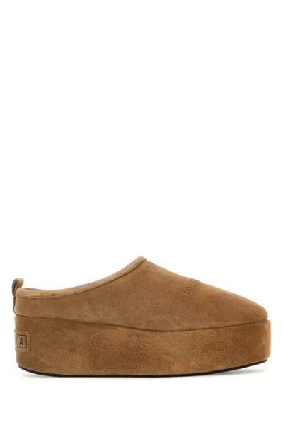 Balenciaga Women Alaska Soft Suede Mule With Plateau In Brown