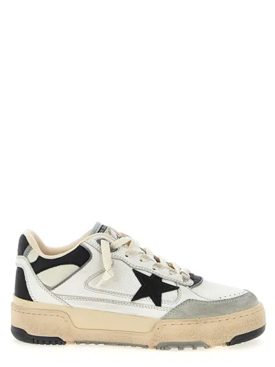 Golden Goose Forty2 Leather Sneakers With Black Star And Heel Tab In White