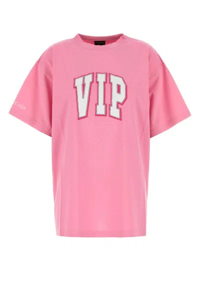 Balenciaga Pink Crewneck Logo T-shirt In Pink