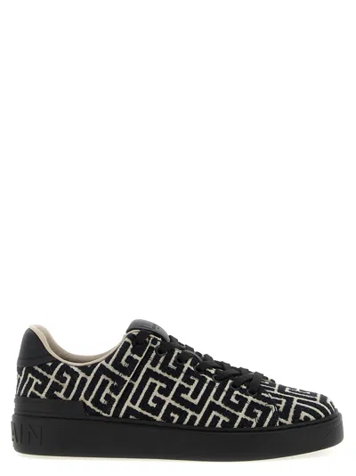 Balmain Monogram Jacquard B-court Trainers In Black