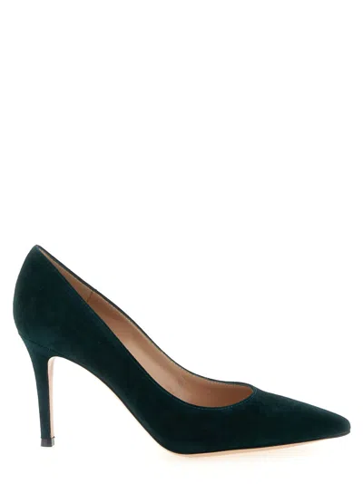 Gianvito Rossi Black Chamois Leather Pumps With Heel In Green