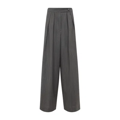 Dries Van Noten Wide Gray Wool Palazzo Pants In Gray