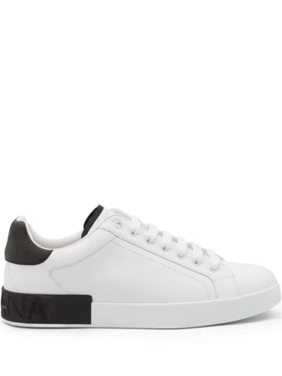 Dolce & Gabbana Portifano Panelled Leather Sneakers In White