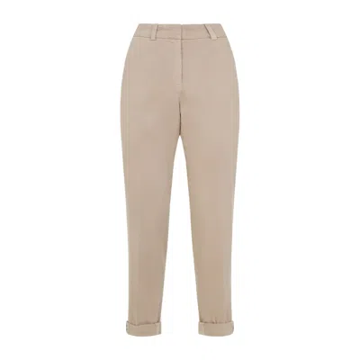 Peserico Beige Stretch Cotton Pants With Turn-up Hems In Neutral