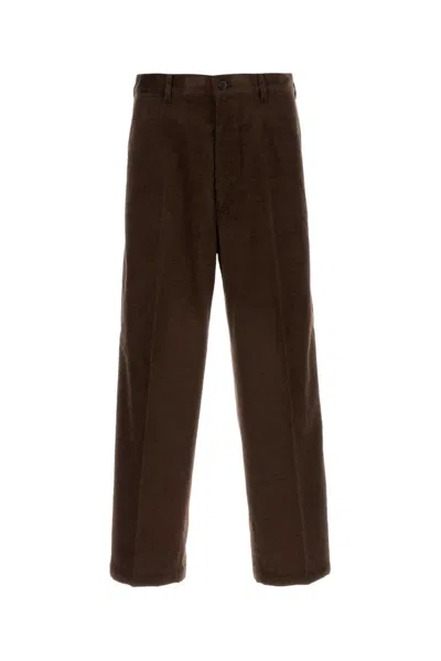 Prada Blue Wool Trousers With Belt In Brown