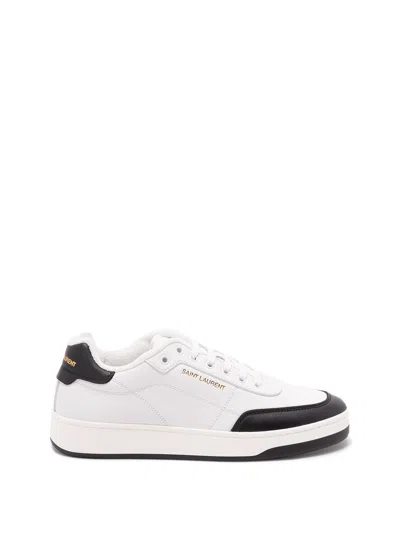 Saint Laurent White And Black Leather Sneakers In Multi
