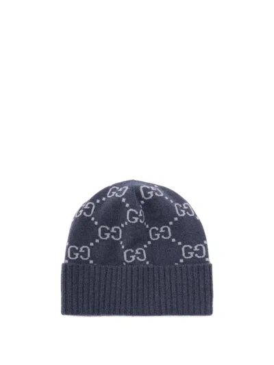 Gucci Nuancie Knitted Hat Ribbed Hem Design In Blue