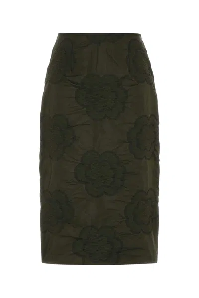 Cecilie Bahnsen Allegra Skirt With Floral Pattern And Ruched Detail In Green