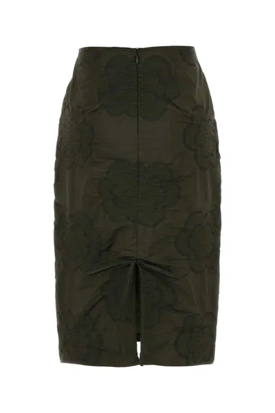 Cecilie Bahnsen Allegra Skirt With Floral Pattern And Ruched Detail In Green
