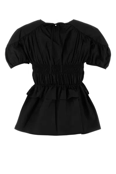 Cecilie Bahnsen Tech Fabric Brooklyn Top With Button Detail In Black