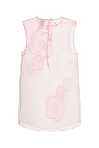 Cecilie Bahnsen Sheer Fabric Floral Embroidery Sleeveless Top In Pink