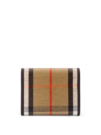 Burberry Compact Wallet With Leather Inserts In Check Pattern In Burgundy