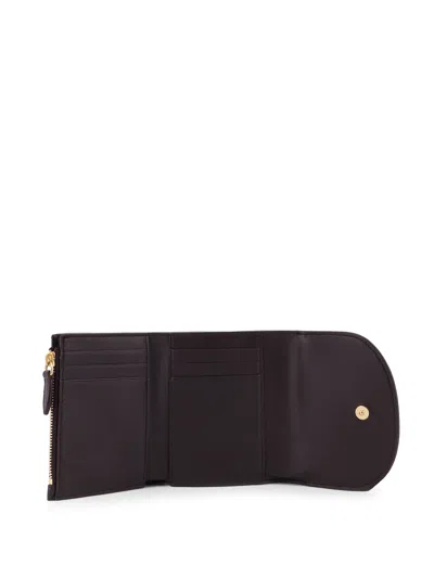 Burberry Compact Wallet With Leather Inserts In Check Pattern In Burgundy