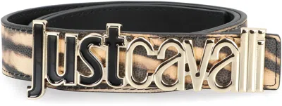 Just Cavalli Jc Patent Leather Belt Printed Leather Belt In Brown