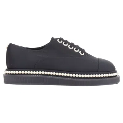 Pre-owned Chanel Black Canvas Pearl Oxfords