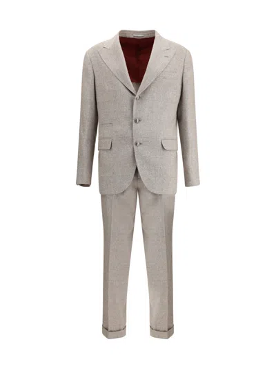 Brunello Cucinelli Peaked-lapel Check Suit In Neutral