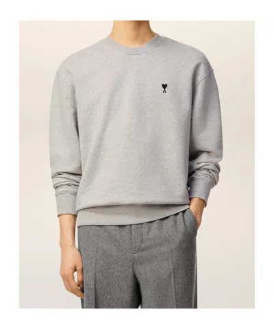 Ami Alexandre Mattiussi Ami Classic Crewneck Sweater With Ribbed Cuffs In Gray