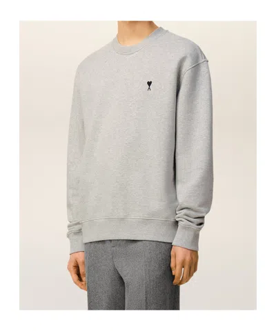 Ami Alexandre Mattiussi Ami Classic Crewneck Sweater With Ribbed Cuffs In Gray