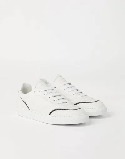 Brunello Cucinelli Leather Sneakers With Shiny Details In White