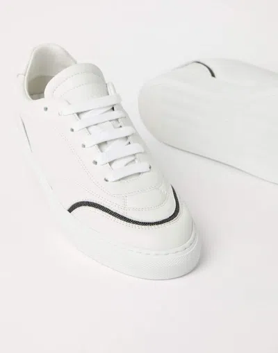 Brunello Cucinelli Leather Sneakers With Shiny Details In White