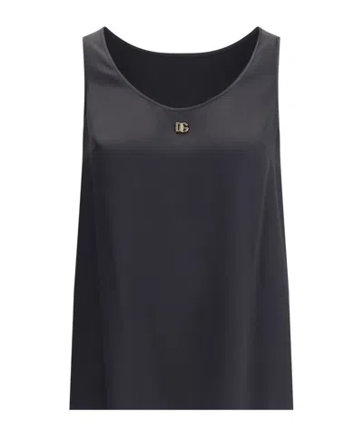 Dolce & Gabbana Satin Camisole Top With Logo In Black