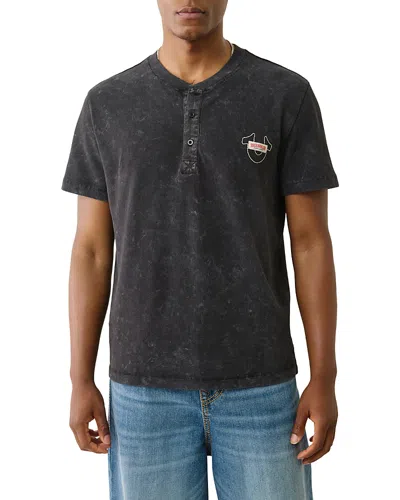 True Religion Short Sleeve Pique Henley Shirt In Black