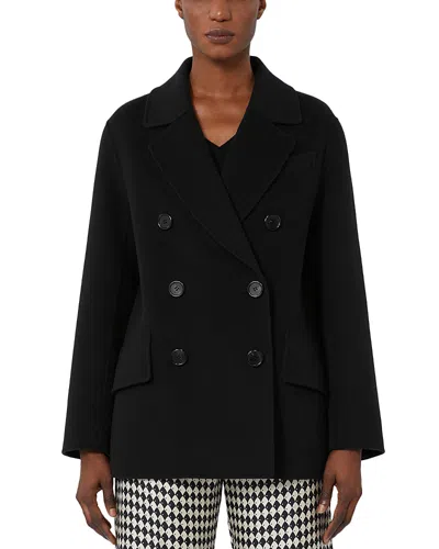 Max Mara Wool Double Breasted Peacoat In Black