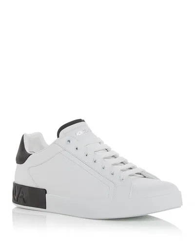 Dolce & Gabbana Portifano Panelled Leather Sneakers In White