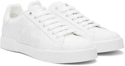 Dolce & Gabbana Portofino Low-top Leather Sneakers With Lateral Monogram In Neutral