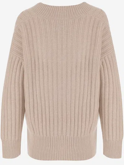 Allude V-neck Cashmere Sweater With Rib Knitting And Elasticized Edges In Gray