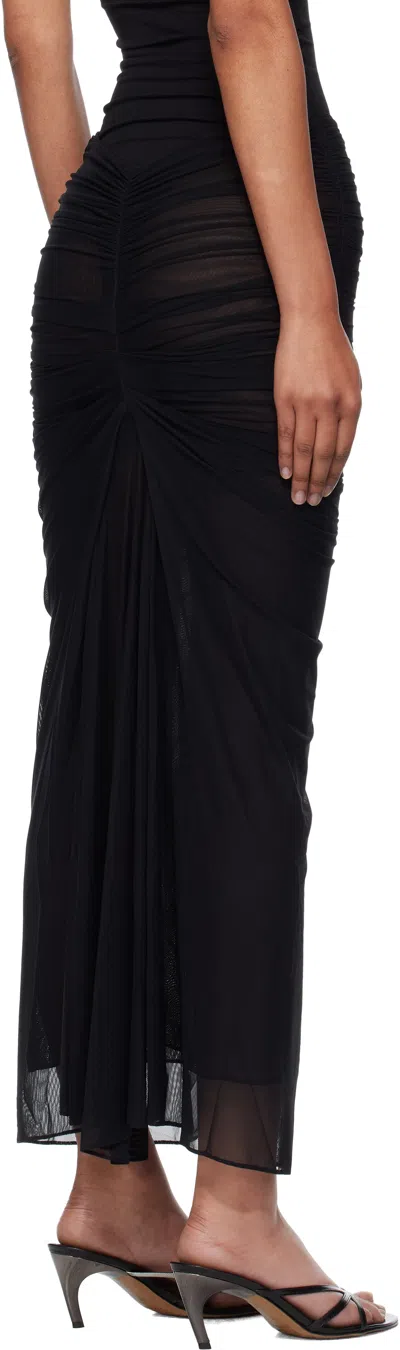 Mugler Black Ruched Mesh Midi Skirt