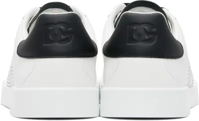 Dolce & Gabbana Portofino' White Low Top Sneakers With Perforated Logo In Leather In Multi