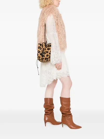 Ruslan Baginskiy Leopard-print Ruffled Bucket Bag In Brown