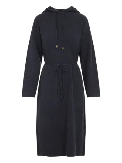 Fabiana Filippi Hooded Ankle-length Dress With Ribbed Silk Blend In Gray