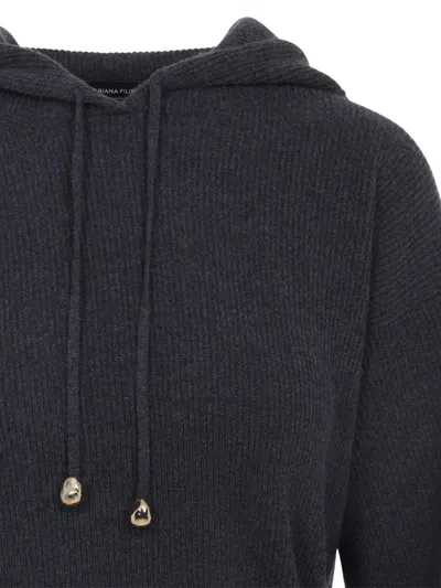 Fabiana Filippi Hooded Ankle-length Dress With Ribbed Silk Blend In Gray