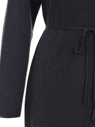 Fabiana Filippi Hooded Ankle-length Dress With Ribbed Silk Blend In Gray