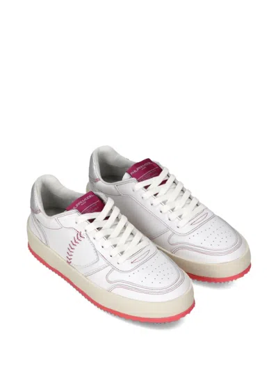 Philippe Model Low Leather Sneakers With Fluorescent Heel Tab In White