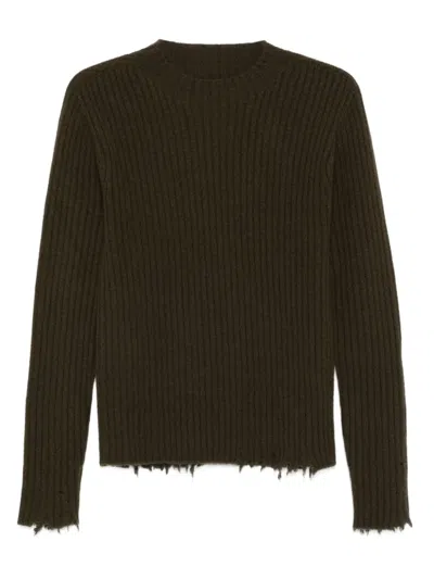 Uma Wang Ribbed Crewneck Knitwear Frayed Edges In Brown