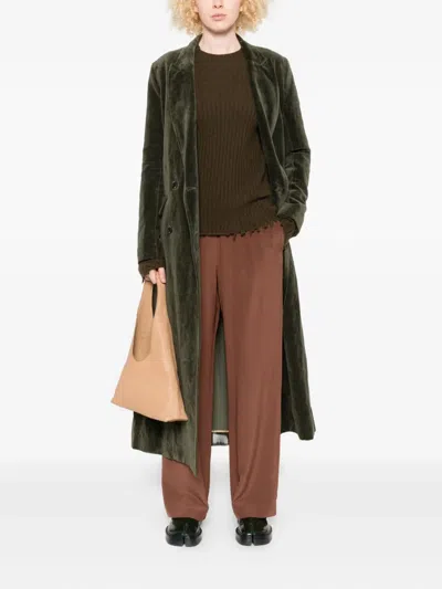 Uma Wang Ribbed Crewneck Knitwear Frayed Edges In Brown