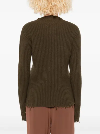 Uma Wang Ribbed Crewneck Knitwear Frayed Edges In Brown
