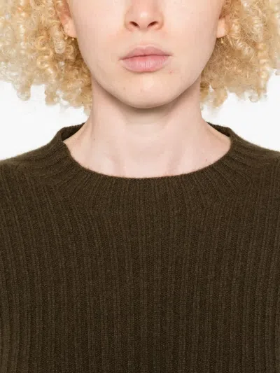 Uma Wang Ribbed Crewneck Knitwear Frayed Edges In Brown