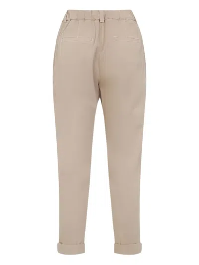 Peserico Beige Stretch Cotton Pants With Turn-up Hems In Neutral