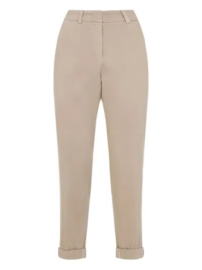 Peserico Beige Stretch Cotton Pants With Turn-up Hems In Neutral