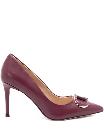 Twinset Twin-set Burgundy Leather Pumps With Pointed Toedetail In Burgundy
