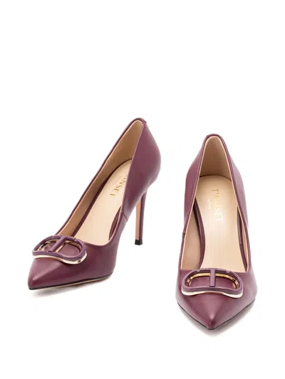 Twinset Twin-set Burgundy Leather Pumps With Pointed Toedetail In Burgundy