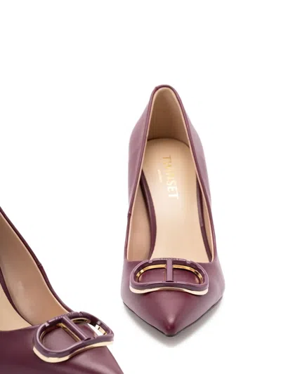 Twinset Twin-set Burgundy Leather Pumps With Pointed Toedetail In Burgundy