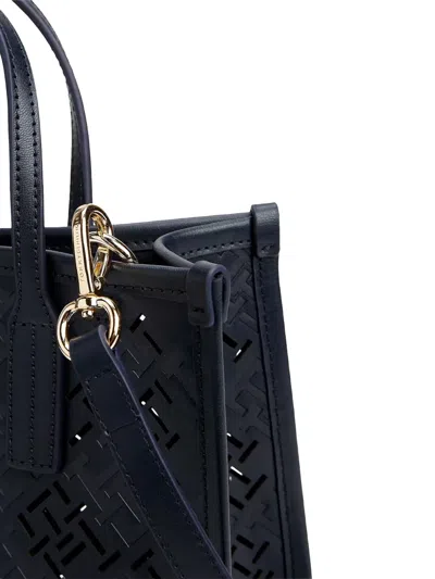 Tommy Hilfiger City Th Monogram Cut-out Tote Bag In Blue