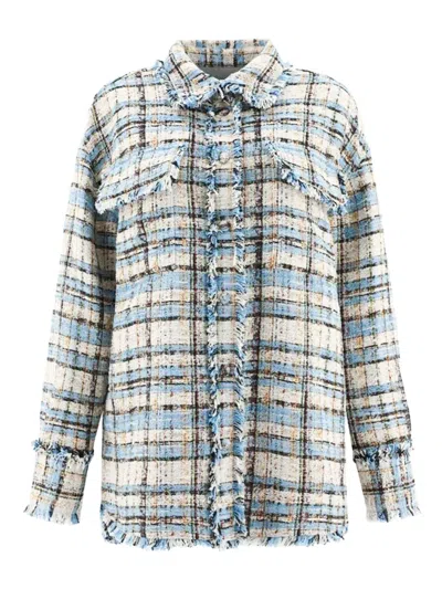 Msgm Tweed Frayed-edge Jacket In Multi