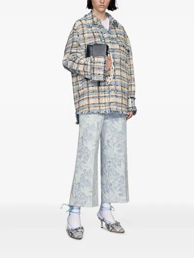 Msgm Tweed Frayed-edge Jacket In Multi